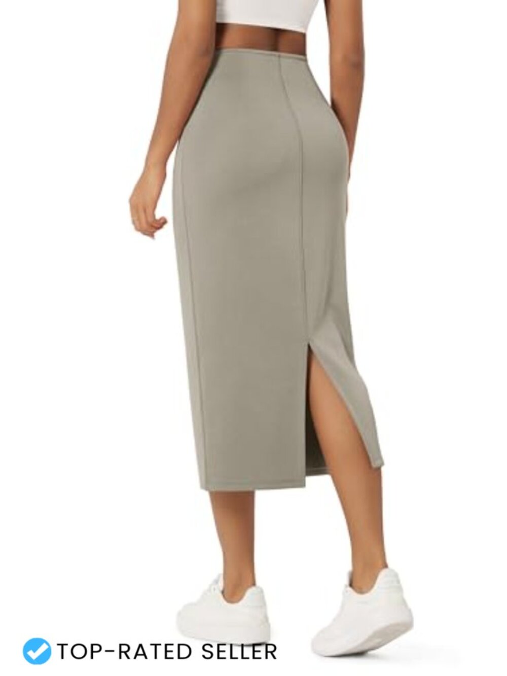 Modal Soft Midi Skirt High Waist Back Slit Pencil Skirt with Pockets